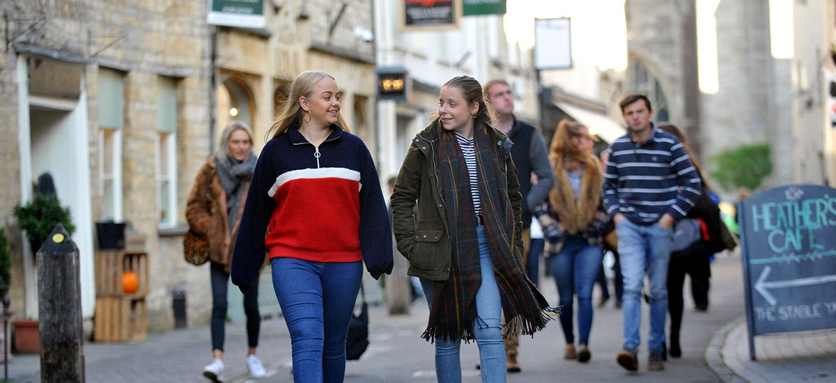 Students walking through Cirencester