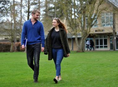 Students walking across campus