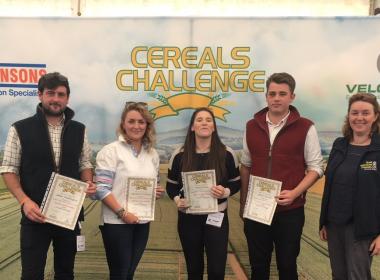 Winners of Cereals Challenge 2018 - Tania Coxon, Charlotte Pritchard, James Waddington and Oliver Carrick with Dr. Nicola Cannon