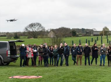 Visitors watching a drone display at Farm 491 during the RAU's AgriTech event